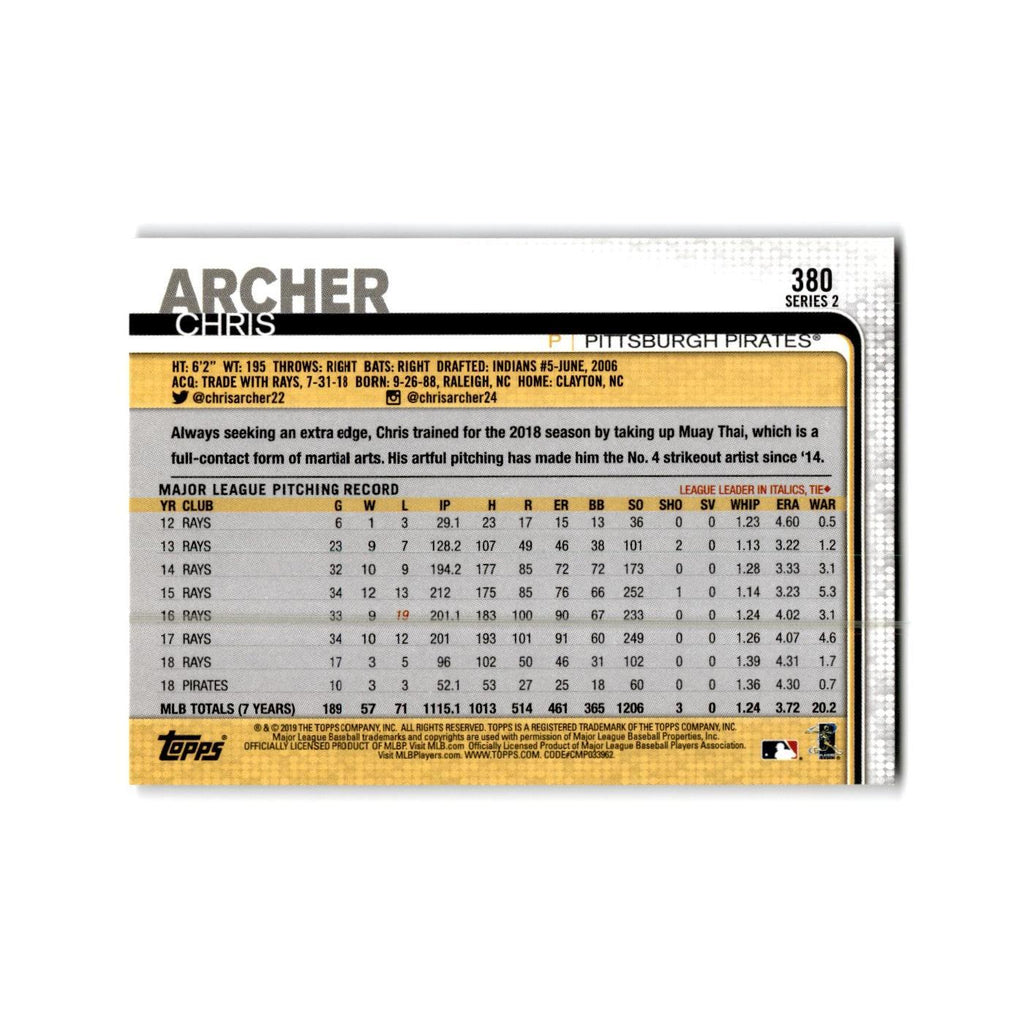 Chris Archer 2019 Topps #380 Pittsburgh Pirates Baseball Card NM