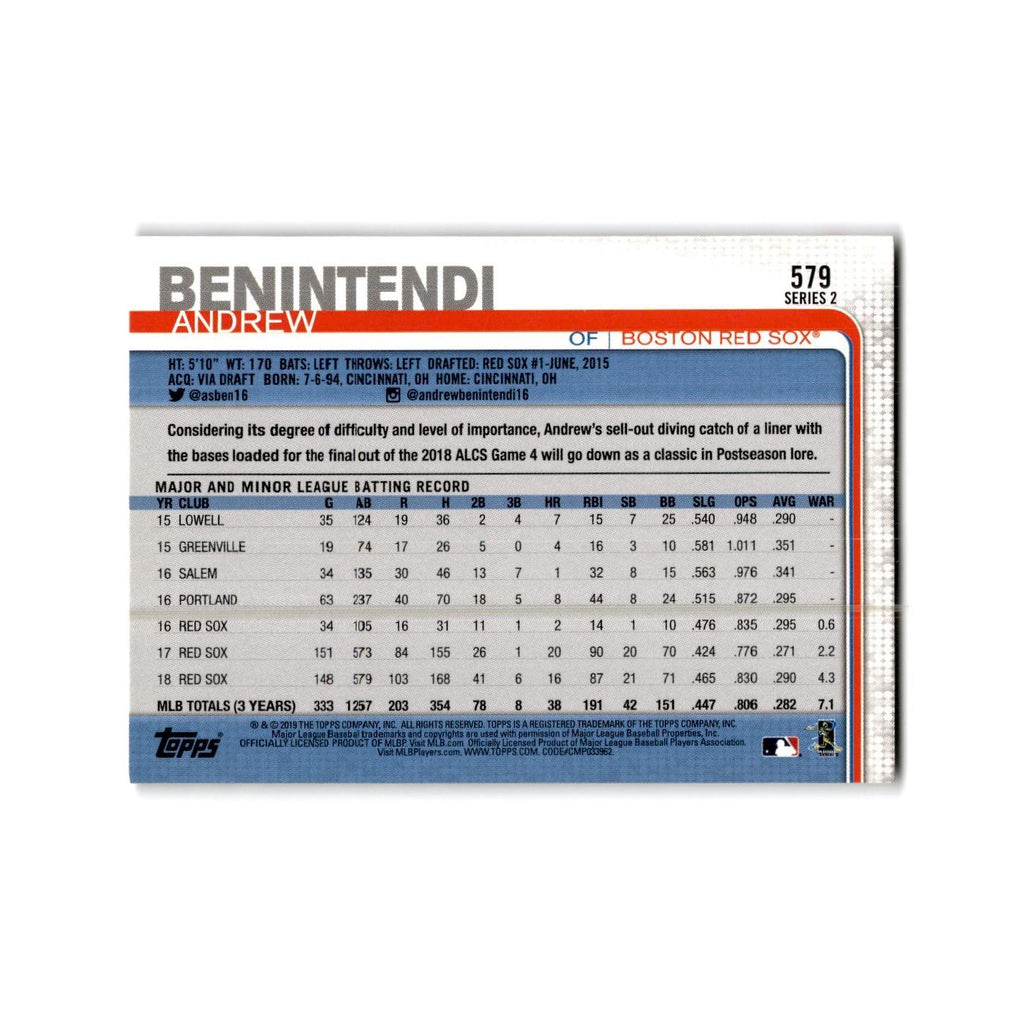 Andrew Benintendi 2019 Topps #579 Boston Red Sox Baseball Card NM