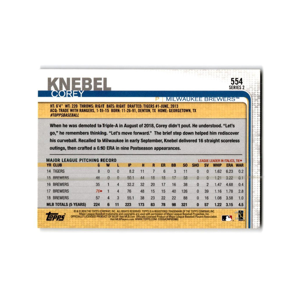 Corey Knebel 2019 Topps #554 Milwaukee Brewers Baseball Card NM