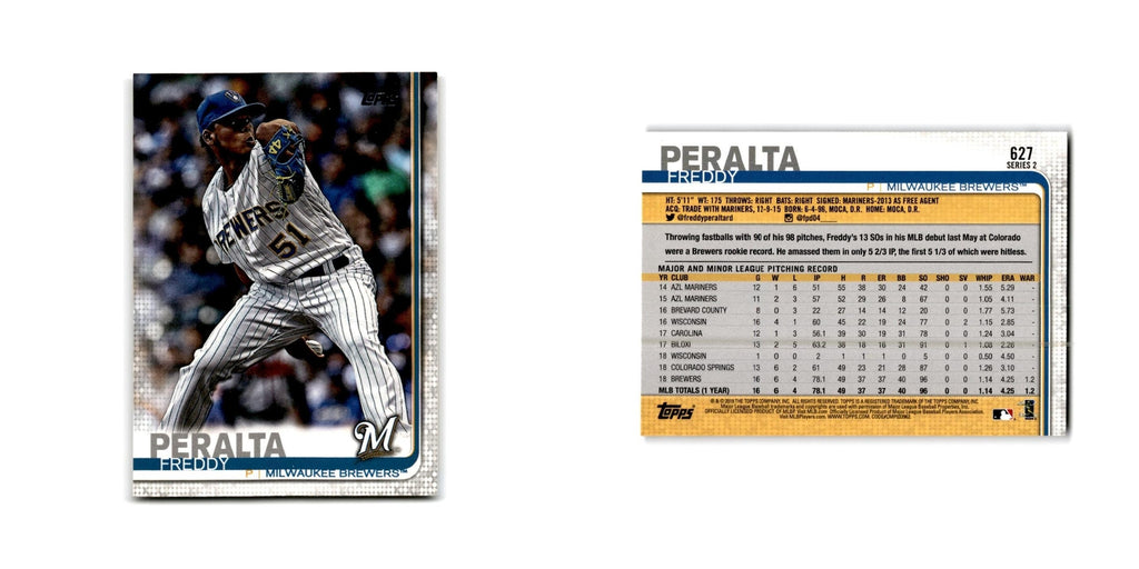 Freddy Peralta 2019 Topps #627 Milwaukee Brewers Baseball Card NM
