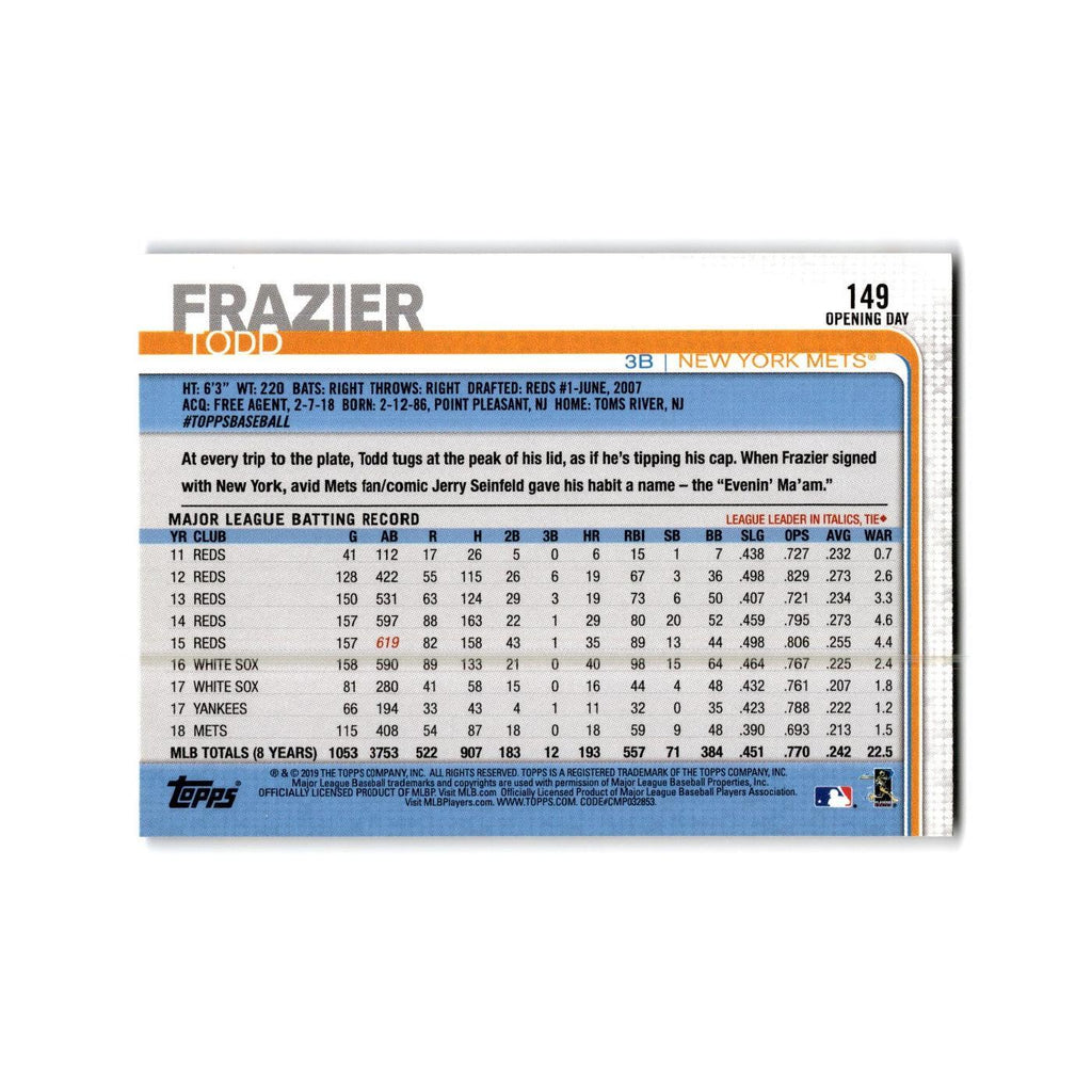 Todd Frazier Opening Day 2019 Topps #149 New York Mets Baseball Card NM