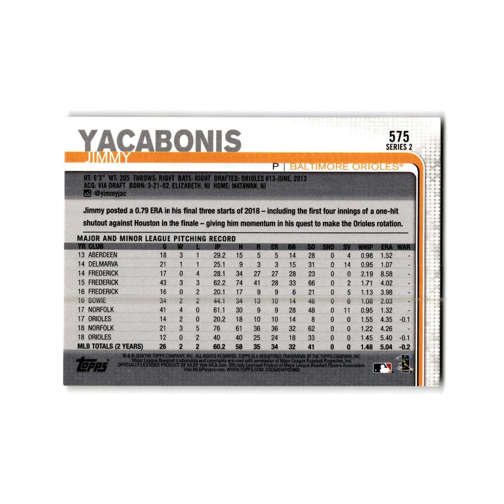 Jimmy Yacabonis 2019 Topps #575 Baltimore Orioles Baseball Card NM