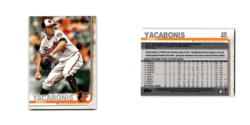 Jimmy Yacabonis 2019 Topps #575 Baltimore Orioles Baseball Card NM