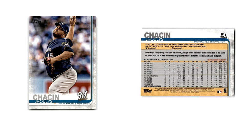 Jhoulys Chacin 2019 Topps #642 Milwaukee Brewers Baseball Card NM