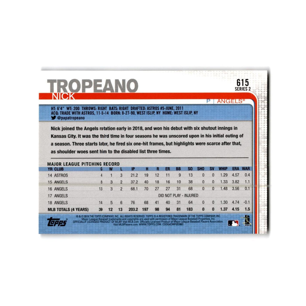 Nick Tropeano 2019 Topps #615 Los Angeles Angels Baseball Card NM