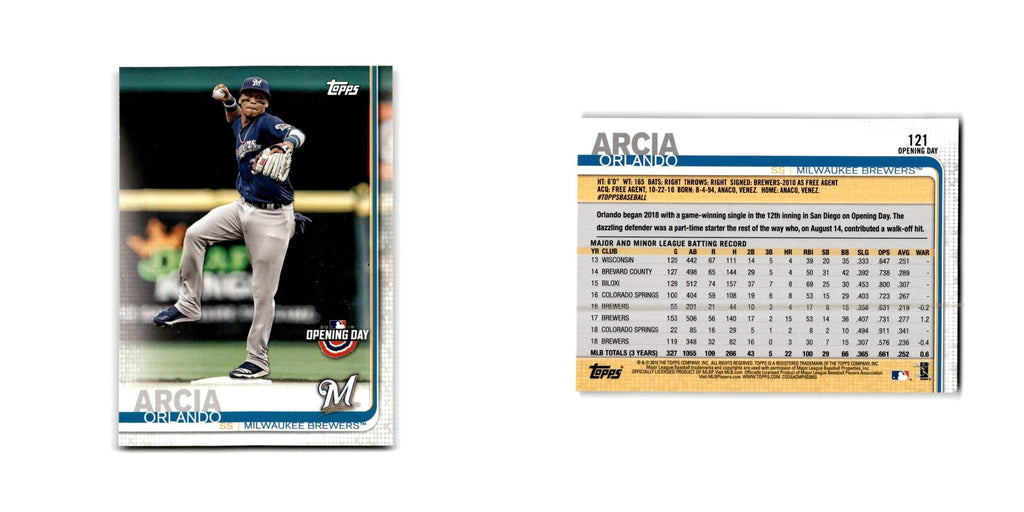 Orlando Arcia Opening Day 2019 Topps #121 Milwaukee Brewers Baseball Card NM