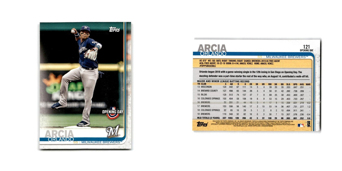 Orlando Arcia Opening Day 2019 Topps #121 Milwaukee Brewers Baseball Card NM