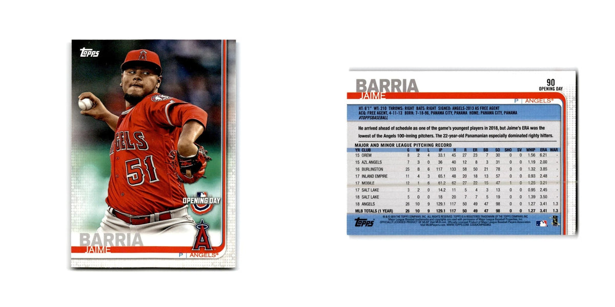 Jaime Barria Opening Day 2019 Topps #90 Los Angeles Angels Baseball Card NM