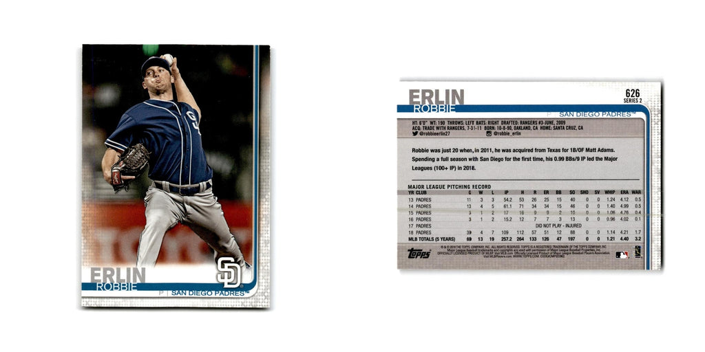 Robbie Erlin 2019 Topps #626 San Diego Padres Baseball Card NM
