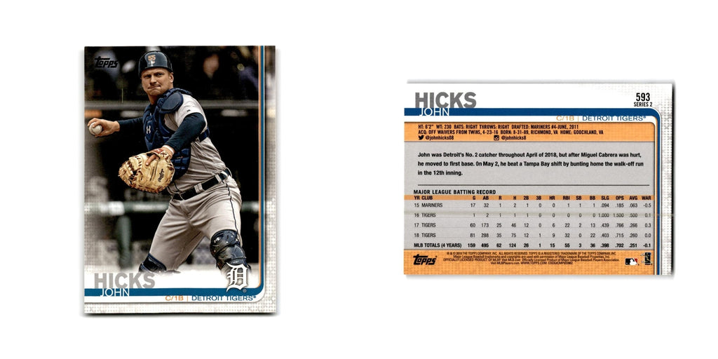 John Hicks 2019 Topps #593 Detroit Tigers Baseball Card NM