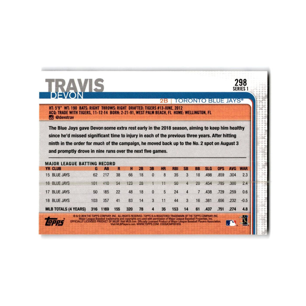 Devon Travis 2019 Topps #298 Toronto Blue Jays Baseball Card NM