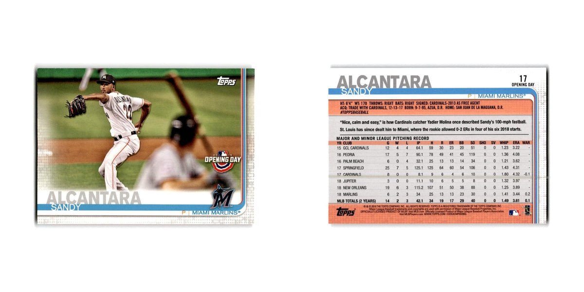 Sandy Alcantara Opening Day 2019 Topps #17 Miami Marlins Baseball Card NM