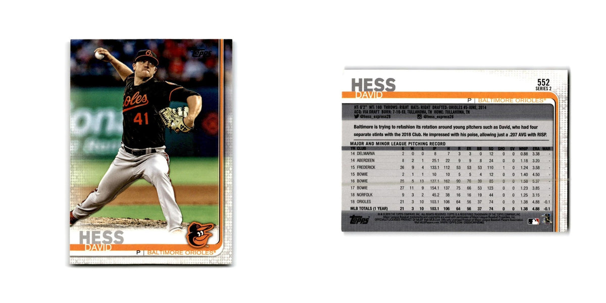 David Hess 2019 Topps #552 Baltimore Orioles Baseball Card NM