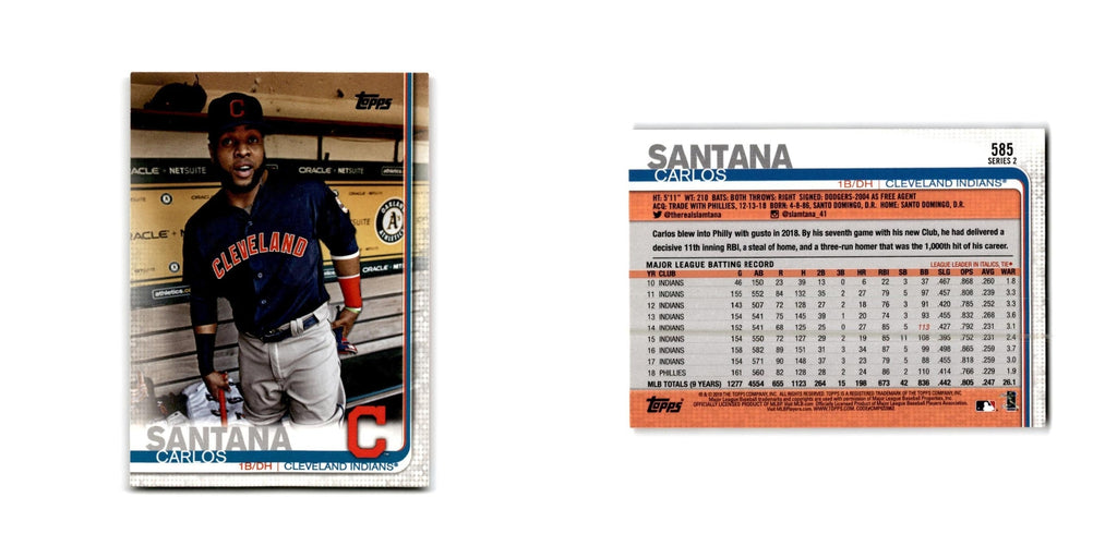 Carlos Santana 2019 Topps #585 Cleveland Indians Baseball Card NM