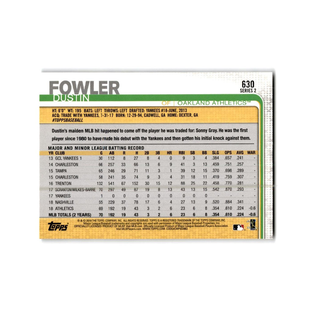 Dustin Fowler 2019 Topps #630 Oakland Athletics Baseball Card NM