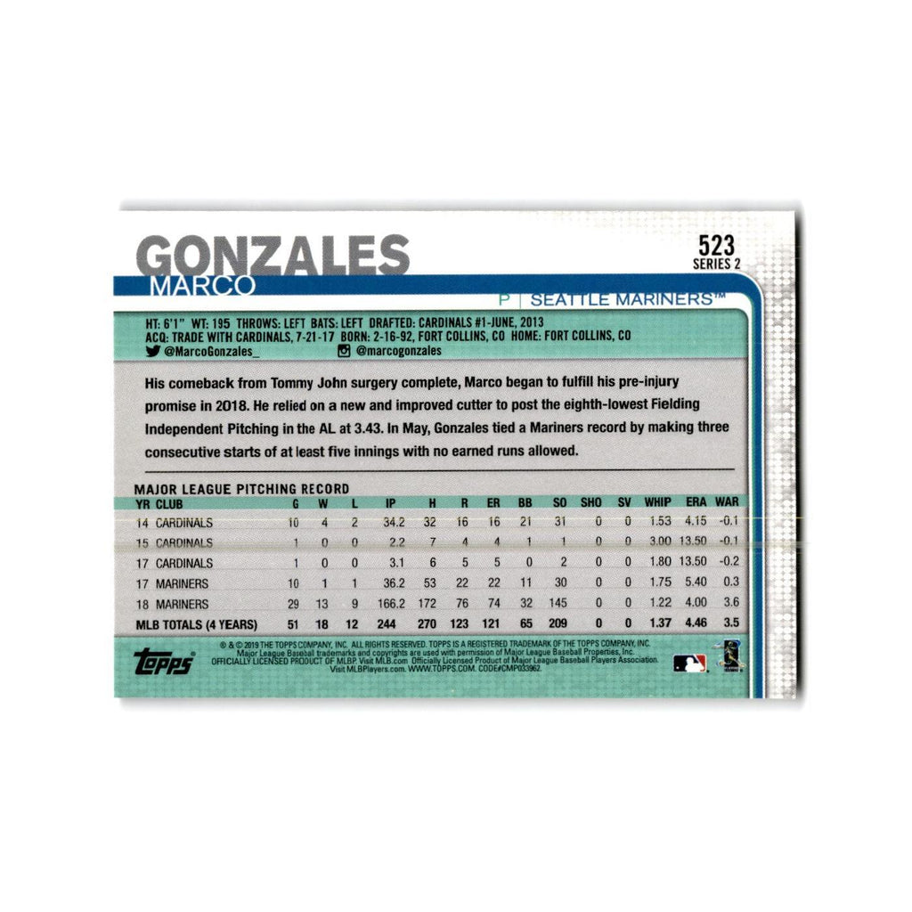 Marco Gonzales 2019 Topps #523 Seattle Mariners Baseball Card NM
