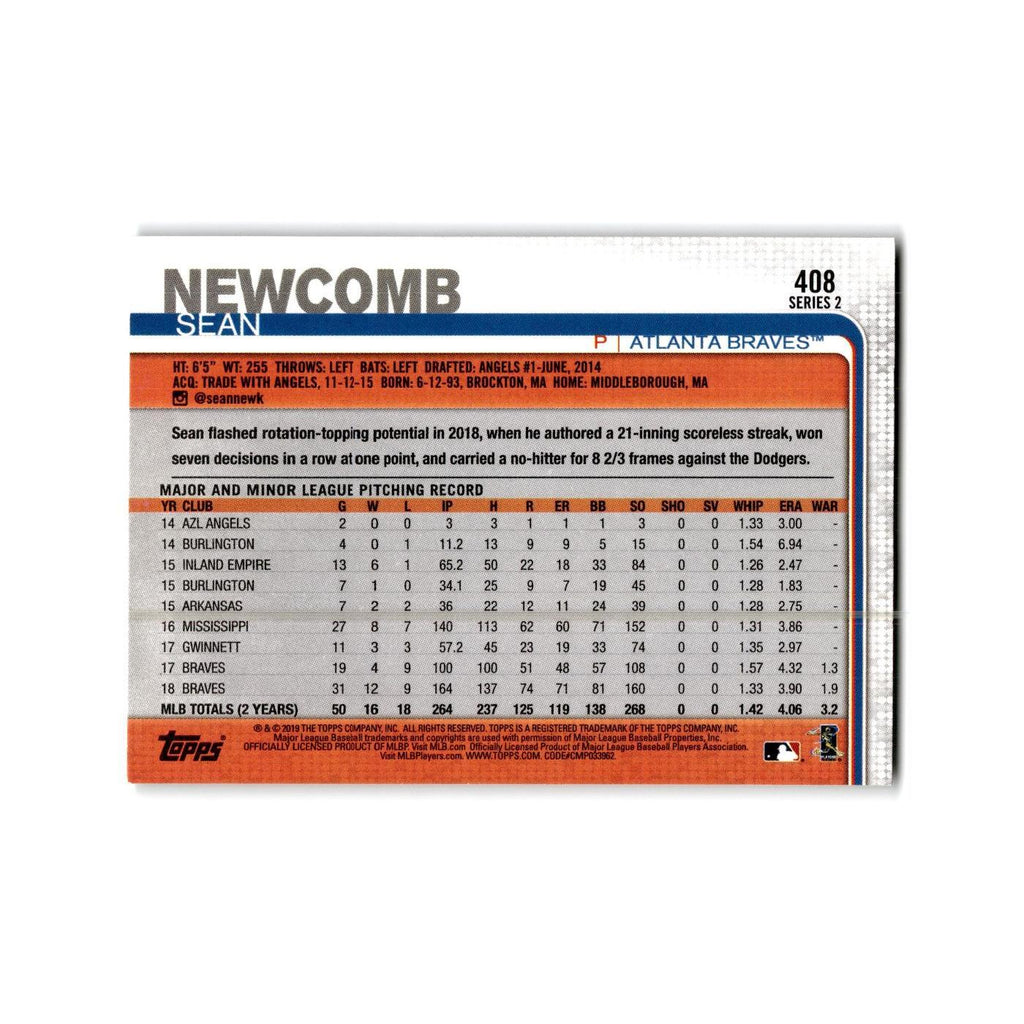 Sean Newcomb 2019 Topps #408 Atlanta Braves Baseball Card NM