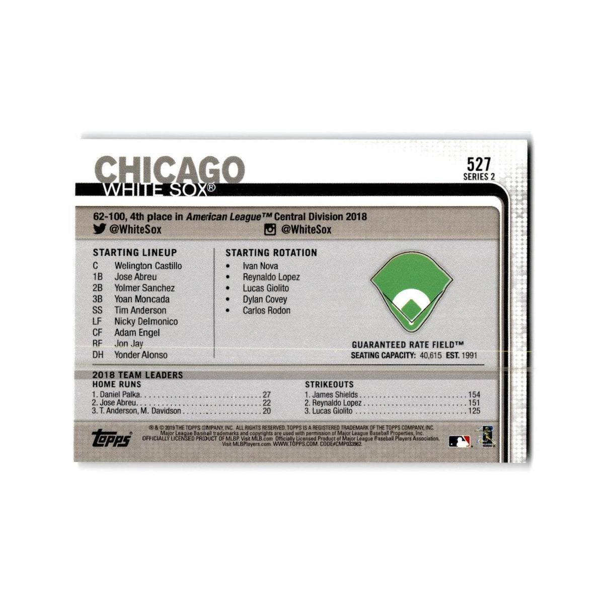 Guaranteed Rate Field 2019 Topps #527 Chicago White Sox Baseball Card NM