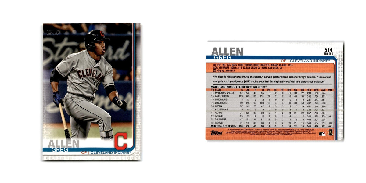 Greg Allen 2019 Topps #514 Cleveland Indians Baseball Card NM