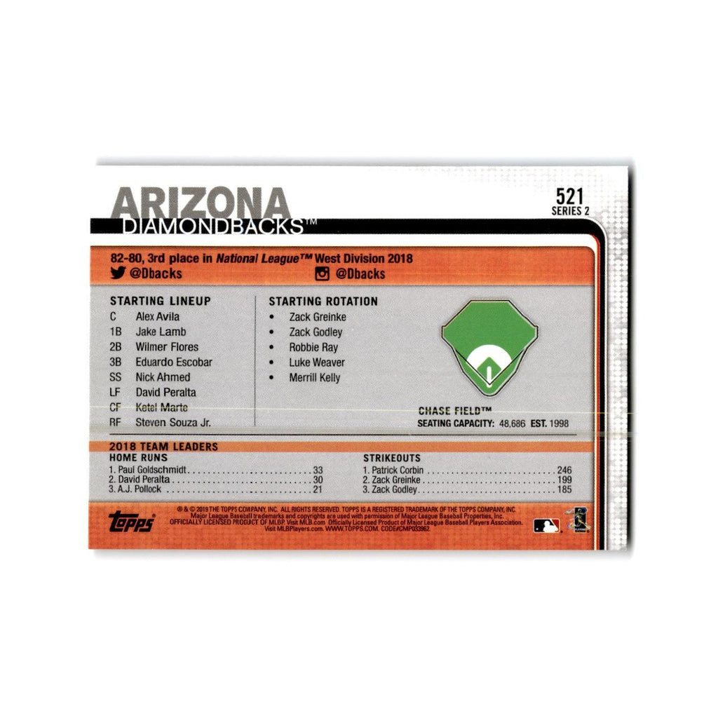 Chase Field 2019 Topps #521 Arizona Diamondbacks Baseball Card NM
