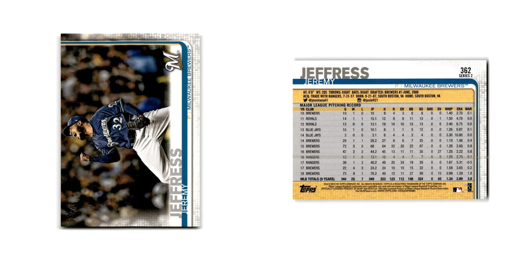 Jeremy Jeffress 2019 Topps #362 Milwaukee Brewers Baseball Card NM