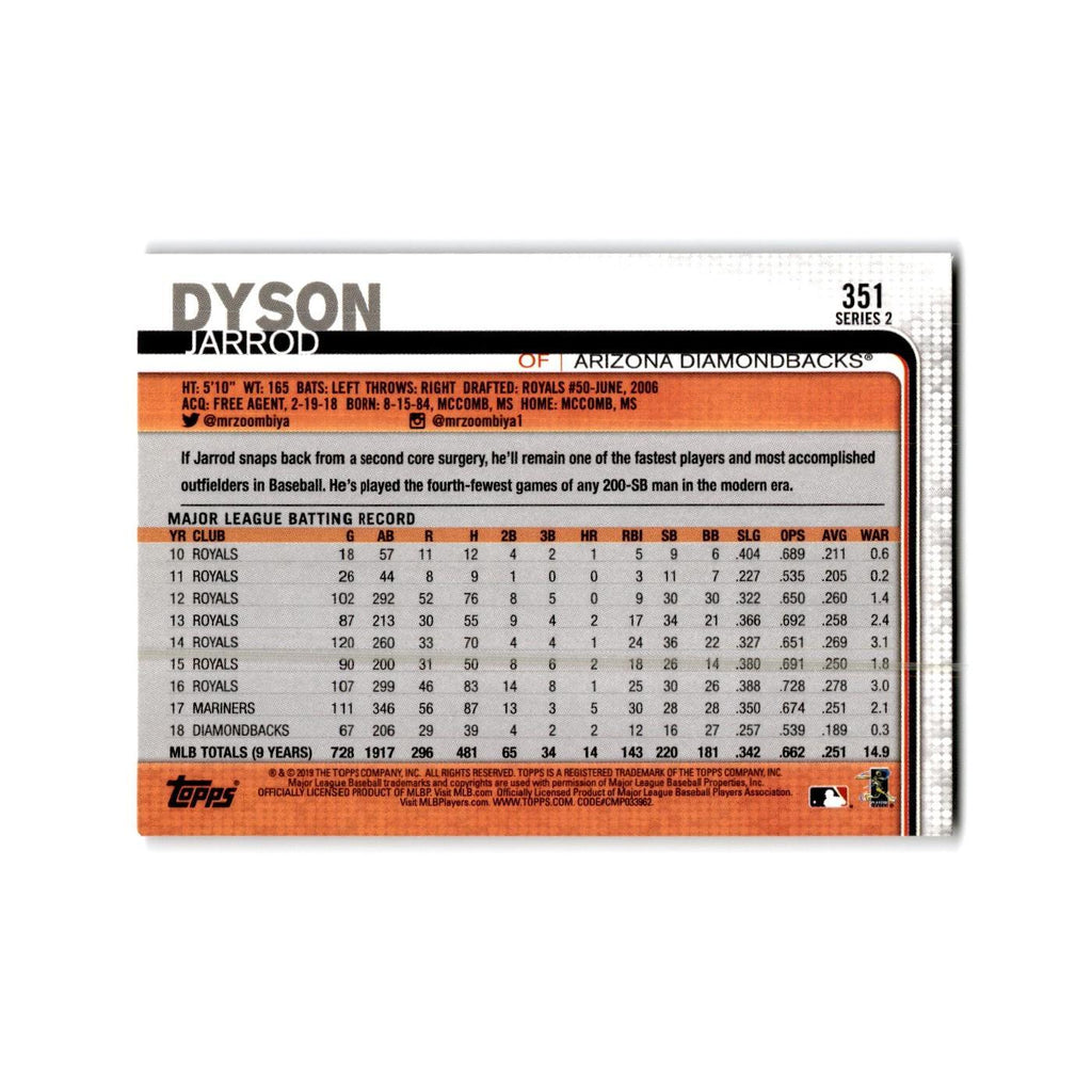 Jarrod Dyson 2019 Topps #351 Arizona Diamondbacks Baseball Card NM