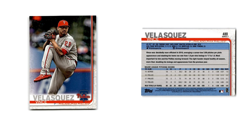 Vince Velasquez 2019 Topps #480 Philadelphia Phillies Baseball Card NM