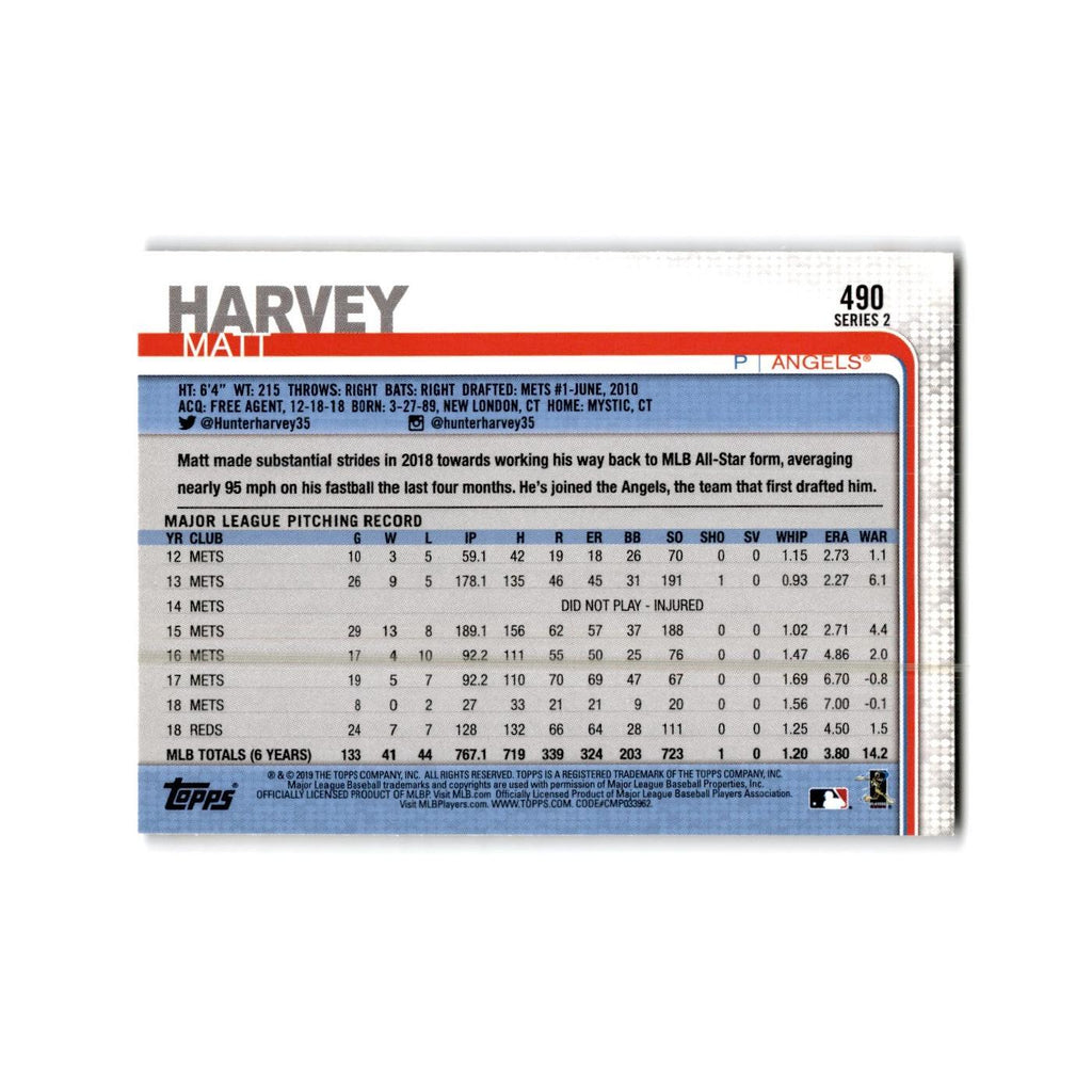 Matt Harvey 2019 Topps #490 Los Angeles Angels Baseball Card NM
