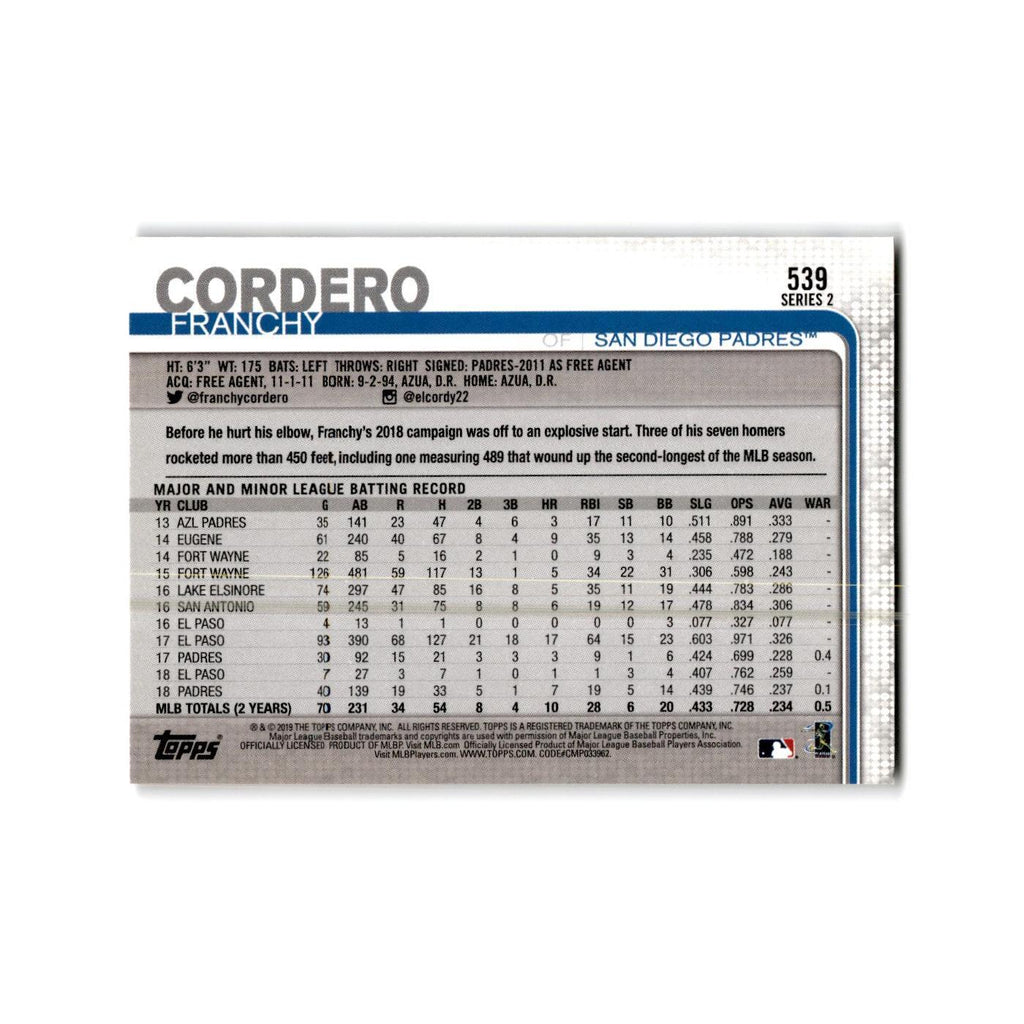 Franchy Cordero 2019 Topps #539 San Diego Padres Baseball Card NM