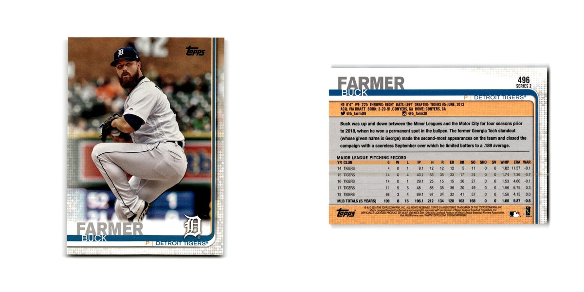 Buck Farmer 2019 Topps #496 Detroit Tigers Baseball Card NM