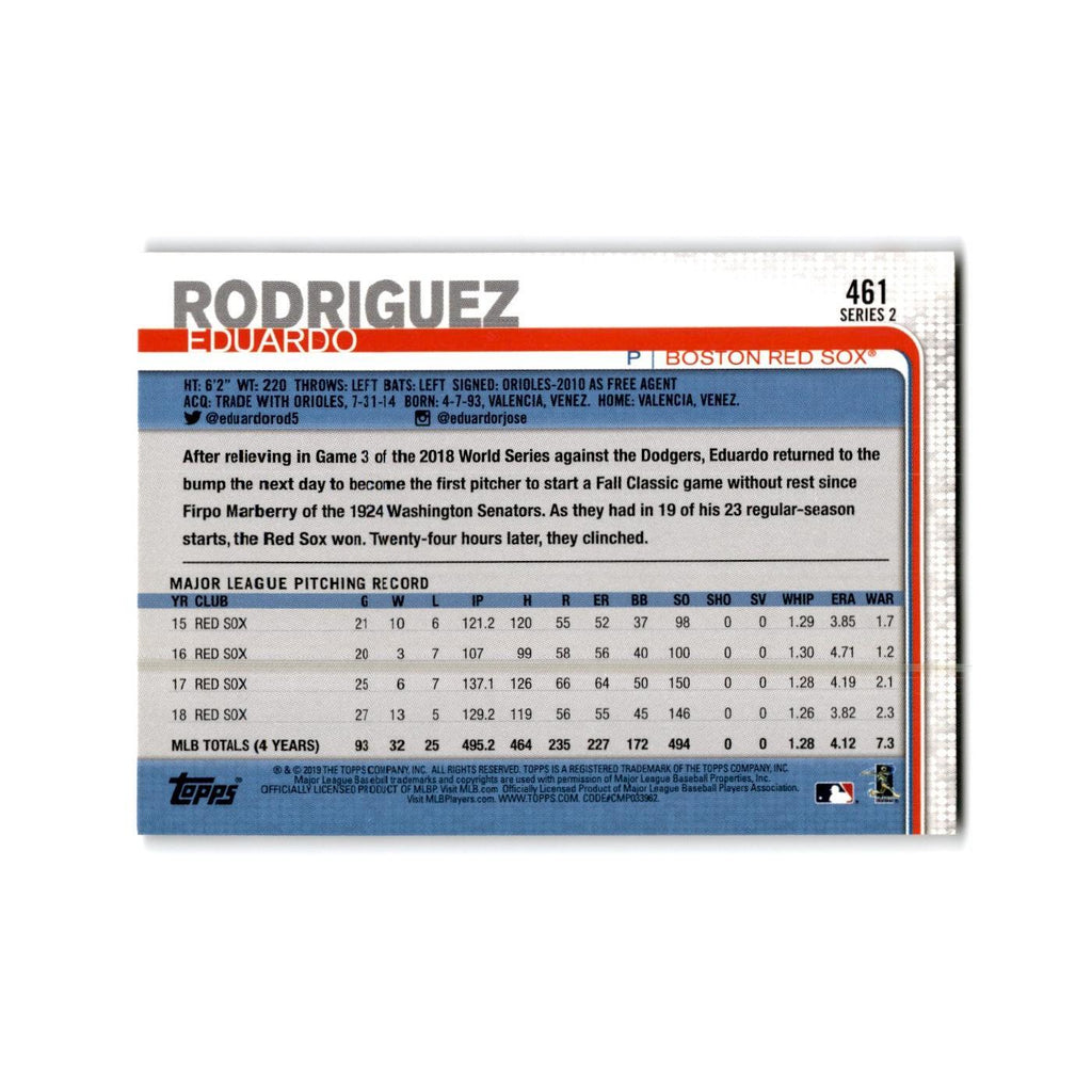 Eduardo Rodriguez 2019 Topps #461 Boston Red Sox Baseball Card NM