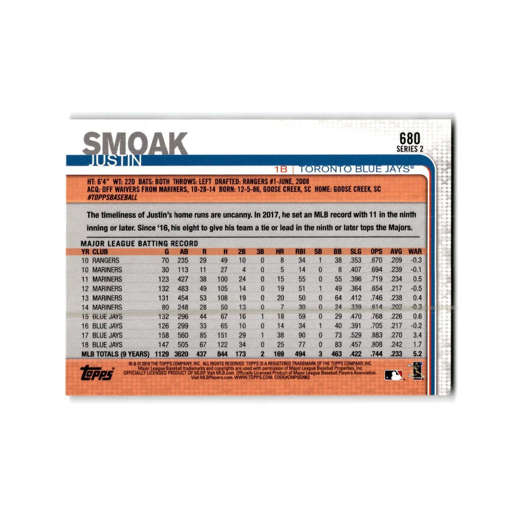 Justin Smoak 2019 Topps #680 Toronto Blue Jays Baseball Card NM
