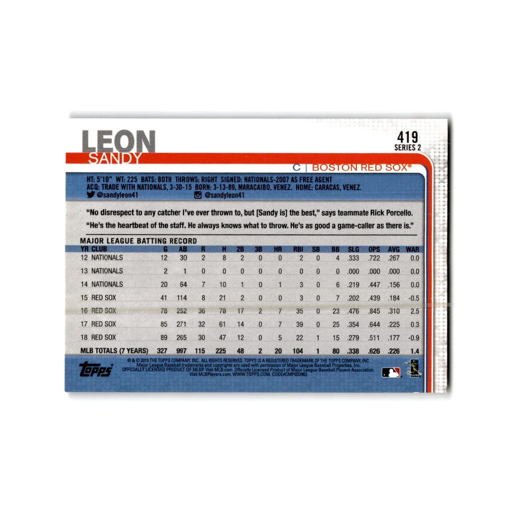 Sandy Leon 2019 Topps #419 Boston Red Sox Baseball Card NM