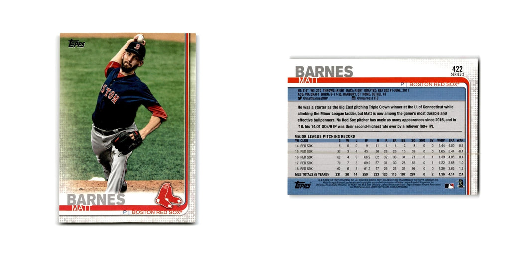 Matt Barnes 2019 Topps #422 Boston Red Sox Baseball Card NM