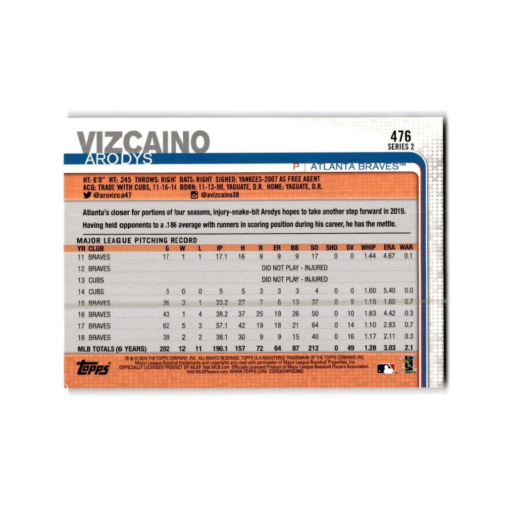 Arodys Vizcaino 2019 Topps #476 Atlanta Braves Baseball Card NM