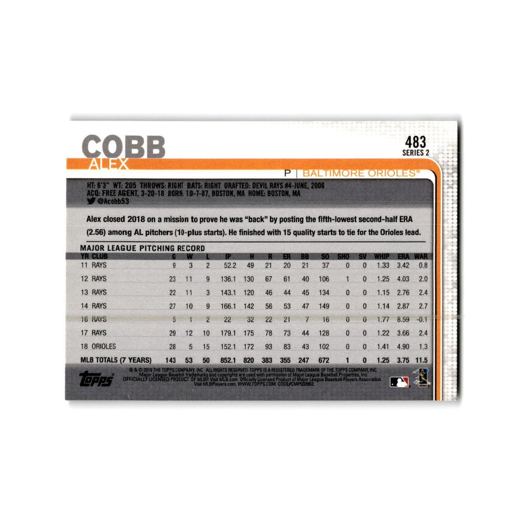 Alex Cobb 2019 Topps #483 Baltimore Orioles Baseball Card NM