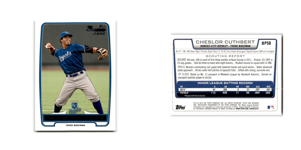 Cheslor Cuthbert 2012 Bowman Prospects #BP58 Kansas City Royals Baseball Card NM