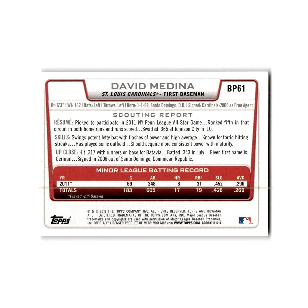 David Medina 2012 Bowman Prospects #BP61 St. Louis Cardinals Baseball Card NM