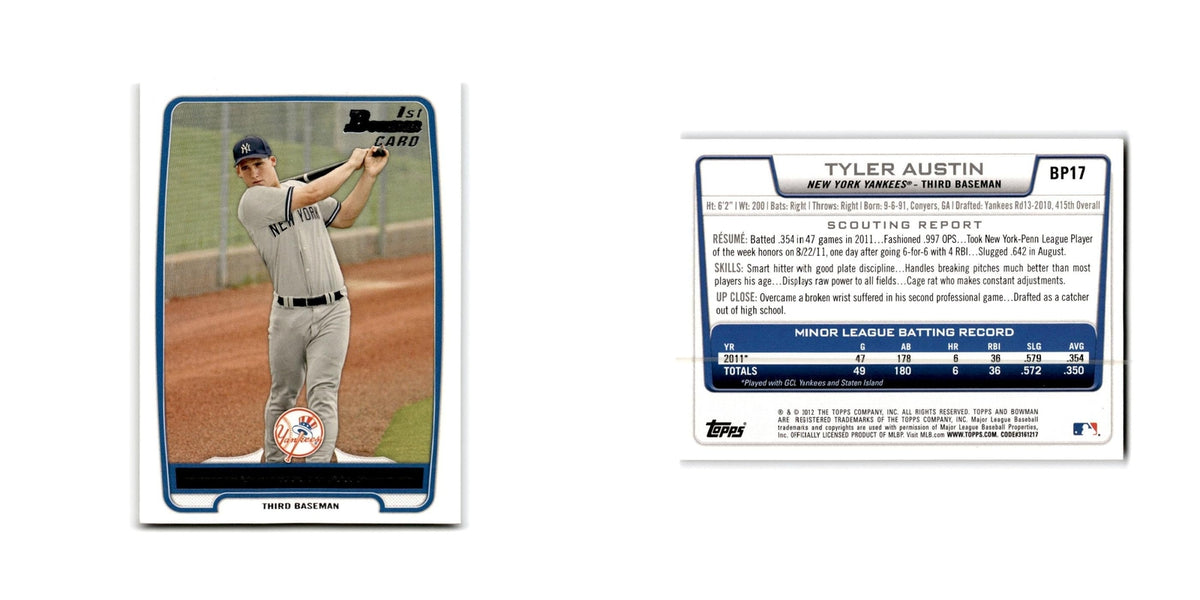 Tyler Austin 2012 Bowman Prospects #BP17 New York Yankees Baseball Card NM