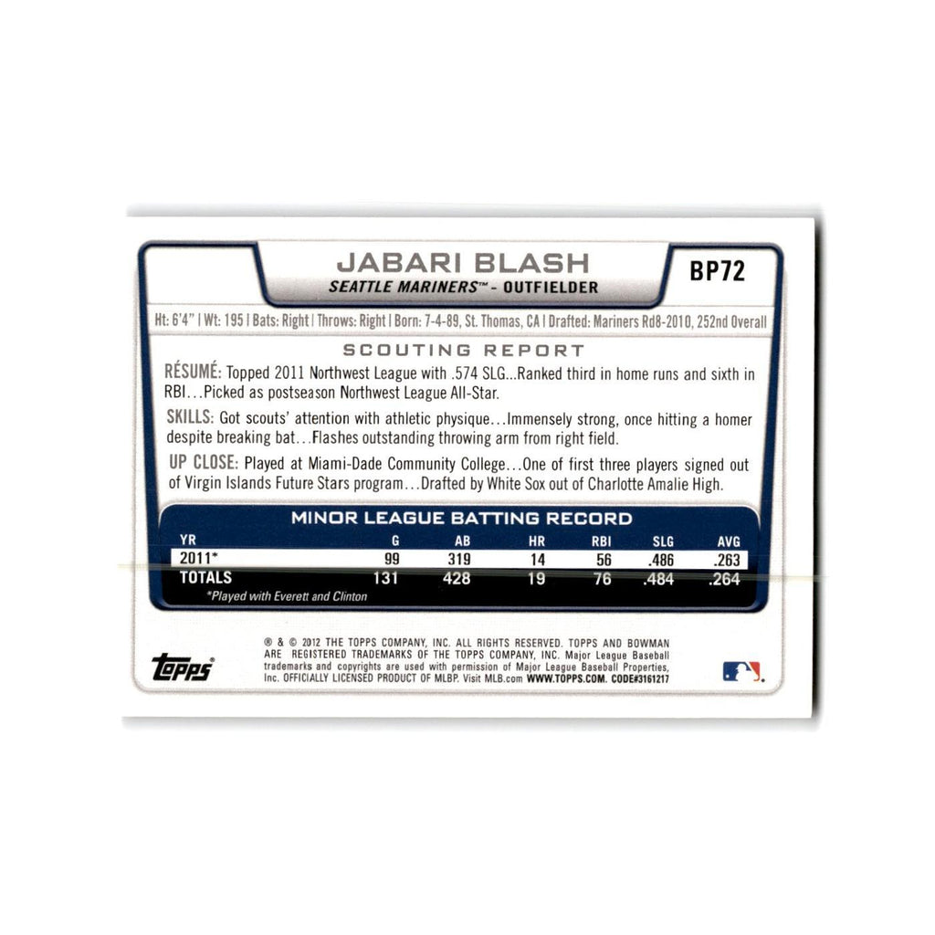 Jabari Blash 2012 Bowman Prospects #BP72 Seattle Mariners Baseball Card NM