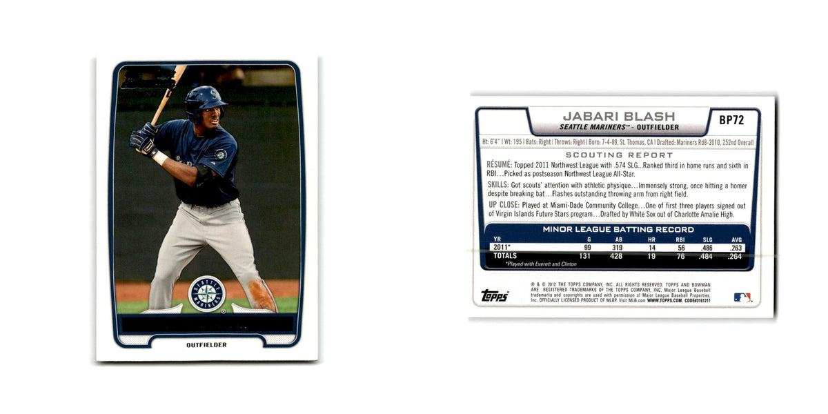 Jabari Blash 2012 Bowman Prospects #BP72 Seattle Mariners Baseball Card NM