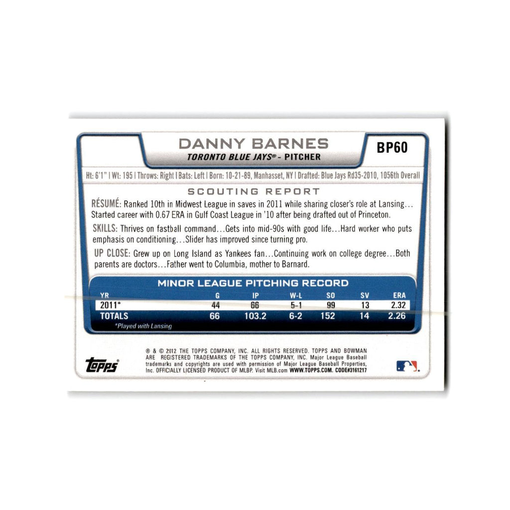 Danny Barnes 2012 Bowman Prospects #BP60 Toronto Blue Jays Baseball Card NM