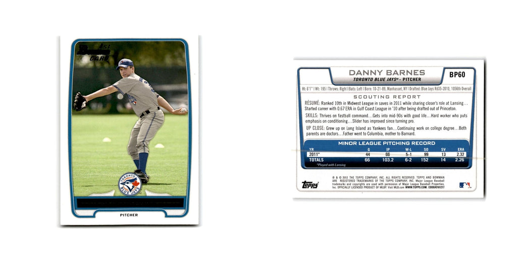 Danny Barnes 2012 Bowman Prospects #BP60 Toronto Blue Jays Baseball Card NM