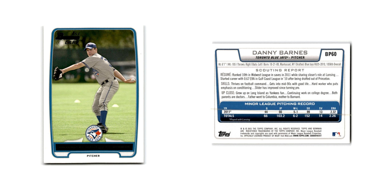 Danny Barnes 2012 Bowman Prospects #BP60 Toronto Blue Jays Baseball Card NM