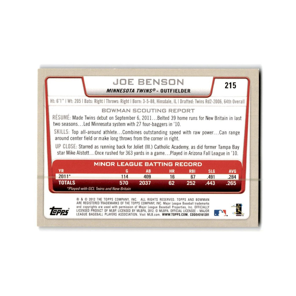 Joe Benson 2012 Bowman Gold #215 Minnesota Twins Baseball Card NM