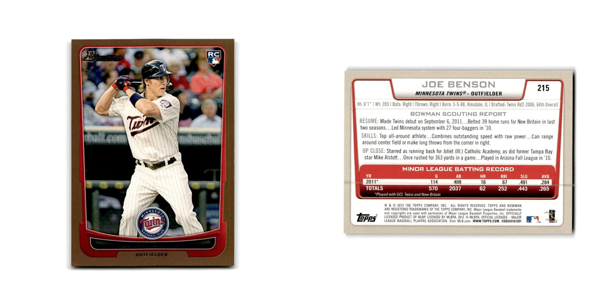 Joe Benson 2012 Bowman Gold #215 Minnesota Twins Baseball Card NM