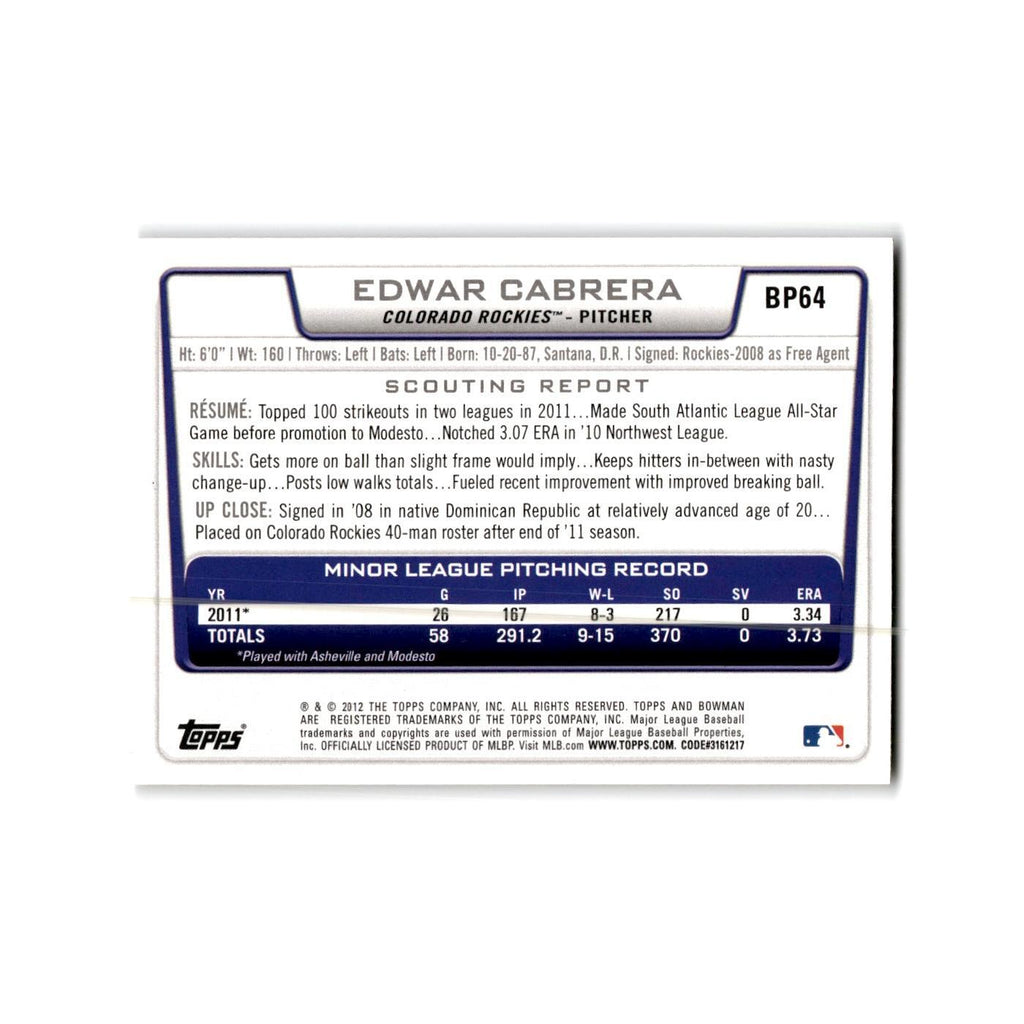 Edwar Cabrera 2012 Bowman Prospects #BP64 Colorado Rockies Baseball Card NM