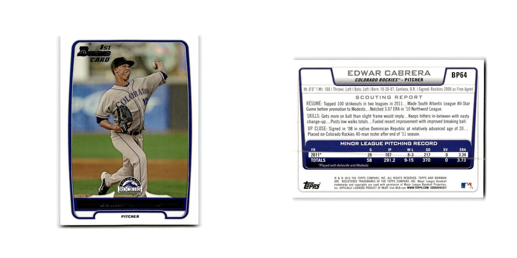 Edwar Cabrera 2012 Bowman Prospects #BP64 Colorado Rockies Baseball Card NM