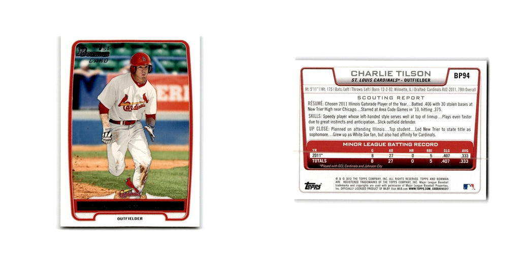 Charlie Tilson 2012 Bowman Prospects #BP94 St. Louis Cardinals Baseball Card NM