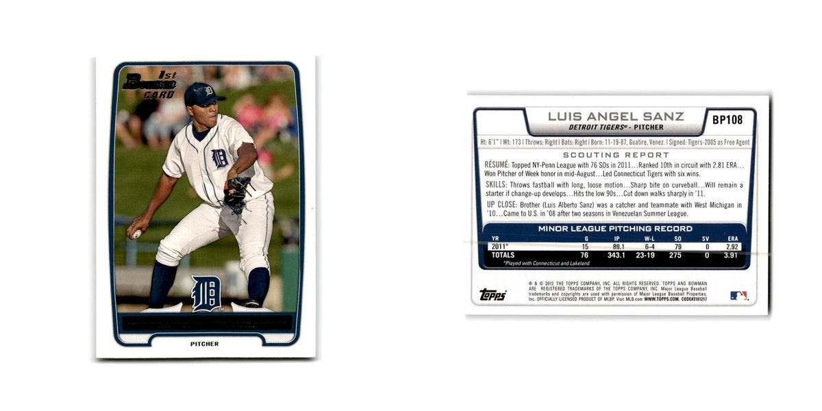 Luis Angel Sanz 2012 Bowman Prospects #BP108 Detroit Tigers Baseball Card NM